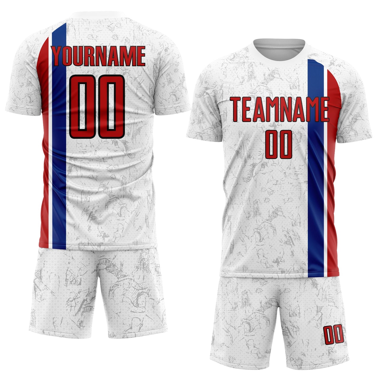 Custom White Red Royal-Black USA Style Patriotic Marble Side Vertical Stripe Sublimation Soccer Uniform Jersey