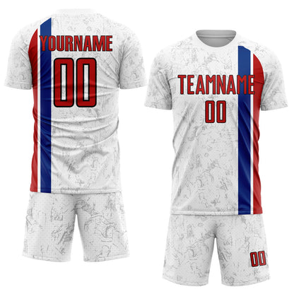 Custom White Red Royal-Black USA Style Patriotic Marble Side Vertical Stripe Sublimation Soccer Uniform Jersey