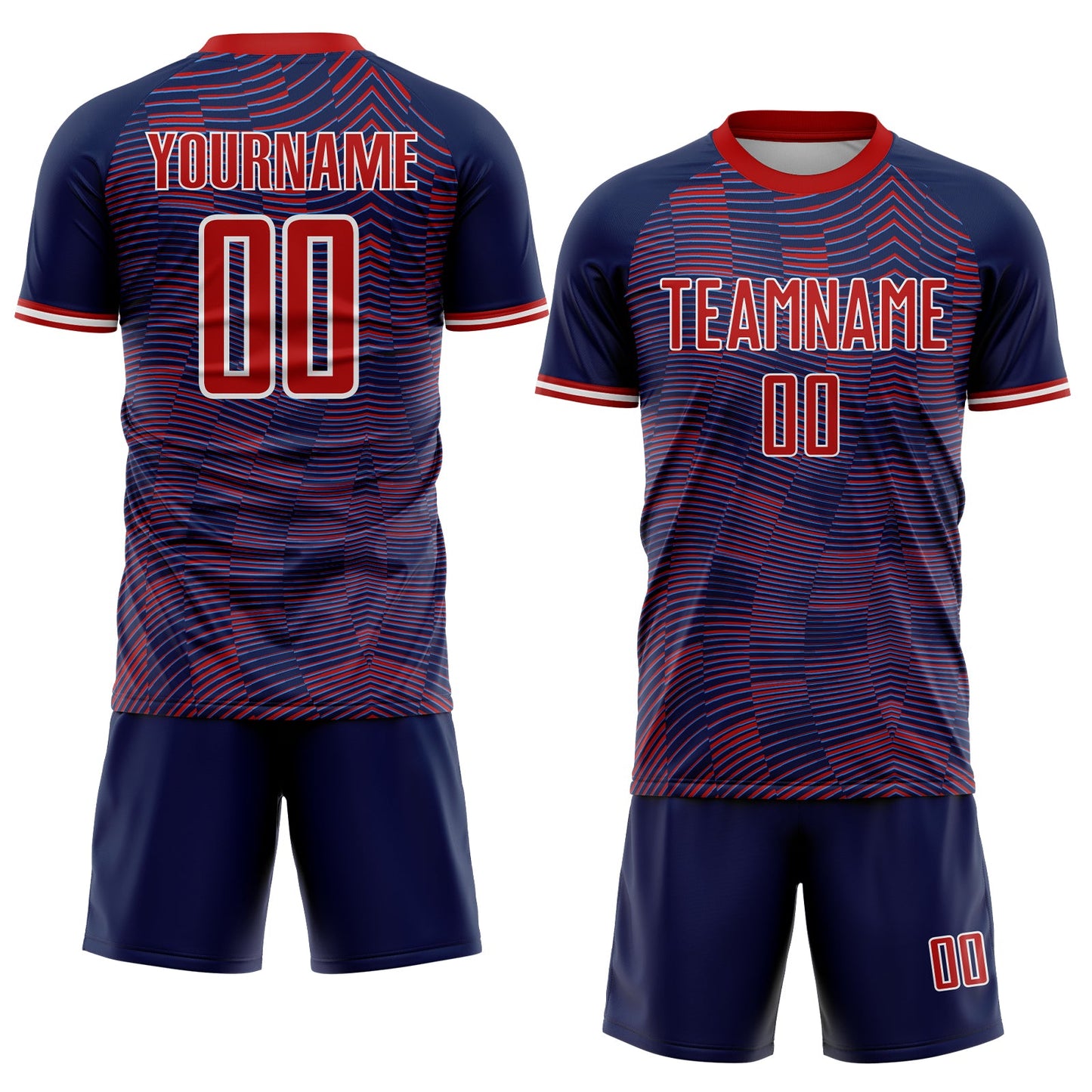 Custom US Navy Blue Red-White USA Style Patriotic Wave Sublimation Soccer Uniform Jersey
