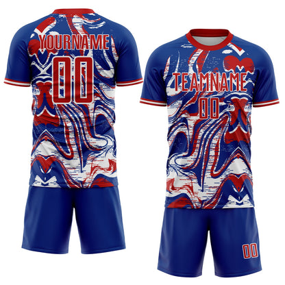 Custom Royal Red-White USA Style Patriotic Liquid Swirl Sublimation Soccer Uniform Jersey