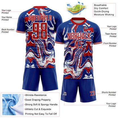Custom Royal Red-White USA Style Patriotic Liquid Swirl Sublimation Soccer Uniform Jersey