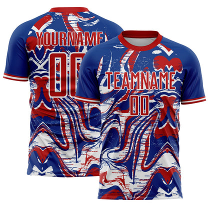 Custom Royal Red-White USA Style Patriotic Liquid Swirl Sublimation Soccer Uniform Jersey
