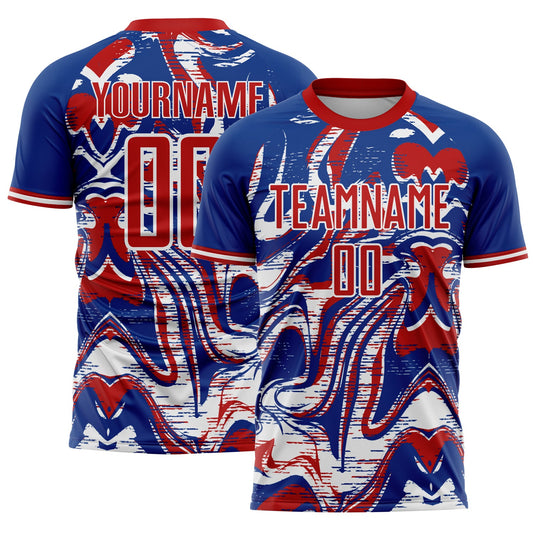 Custom Royal Red-White USA Style Patriotic Liquid Swirl Sublimation Soccer Uniform Jersey