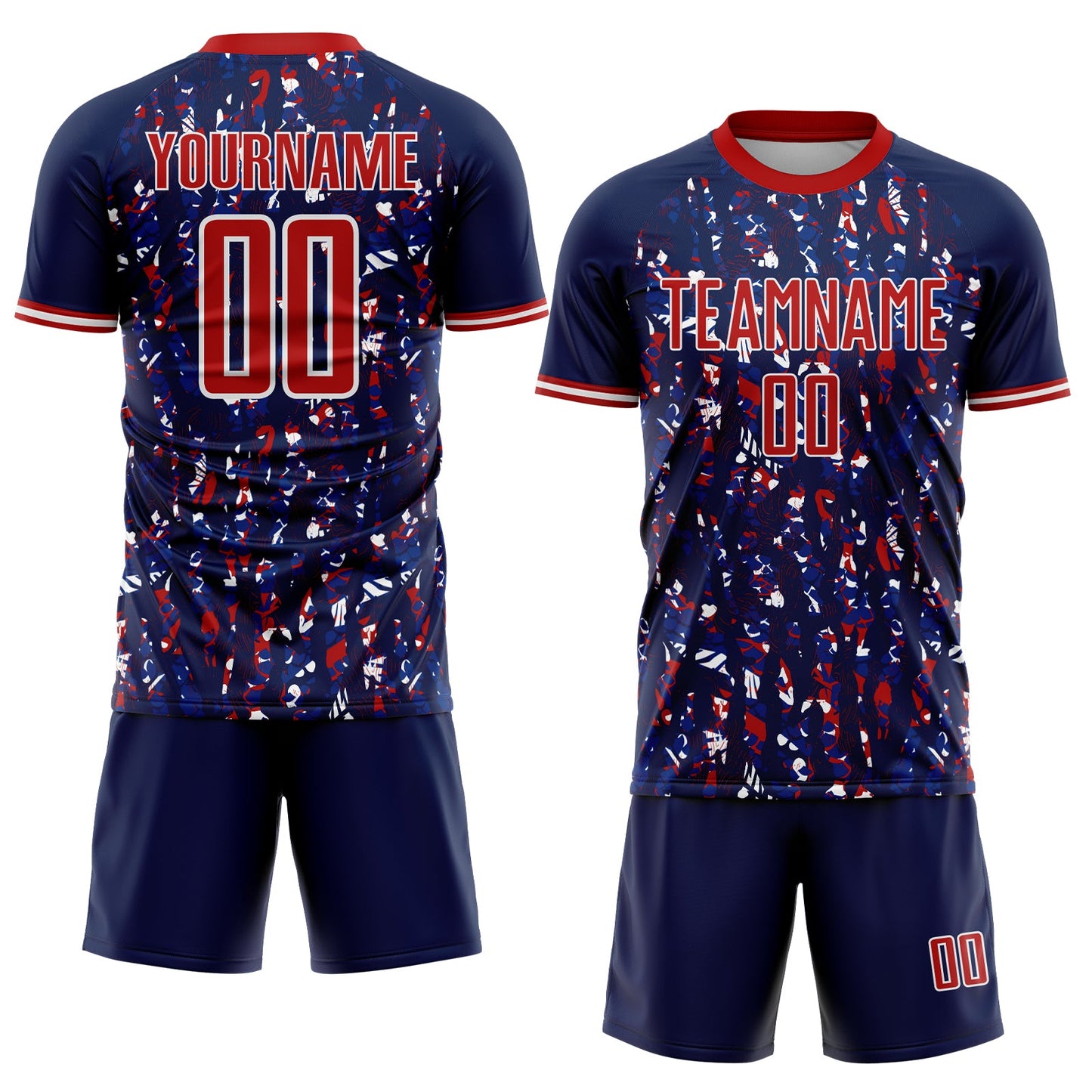 Custom Navy Red-White USA Style Patriotic Abstract Mosaic Confetti Sublimation Soccer Uniform Jersey