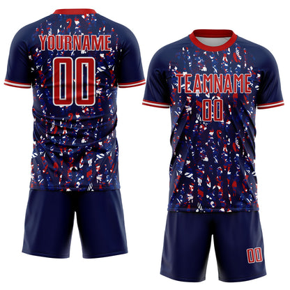 Custom Navy Red-White USA Style Patriotic Abstract Mosaic Confetti Sublimation Soccer Uniform Jersey