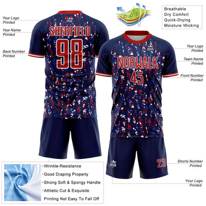 Custom Navy Red-White USA Style Patriotic Abstract Mosaic Confetti Sublimation Soccer Uniform Jersey