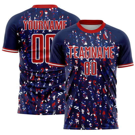 Custom Navy Red-White USA Style Patriotic Abstract Mosaic Confetti Sublimation Soccer Uniform Jersey