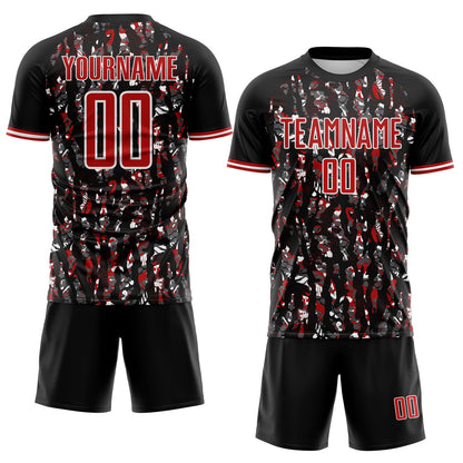 Custom Black Red-White USA Style Patriotic Abstract Mosaic Confetti Sublimation Soccer Uniform Jersey