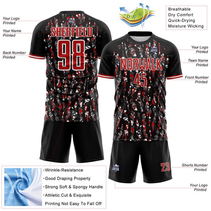 Custom Black Red-White USA Style Patriotic Abstract Mosaic Confetti Sublimation Soccer Uniform Jersey