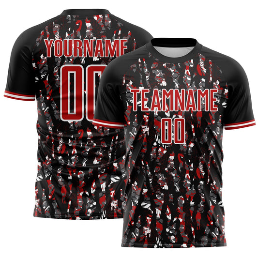 Custom Black Red-White USA Style Patriotic Abstract Mosaic Confetti Sublimation Soccer Uniform Jersey