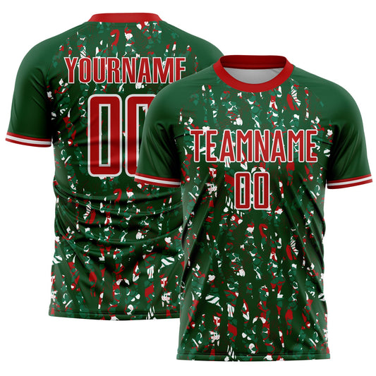 Custom Green Red-White USA Style Patriotic Abstract Mosaic Confetti Sublimation Soccer Uniform Jersey