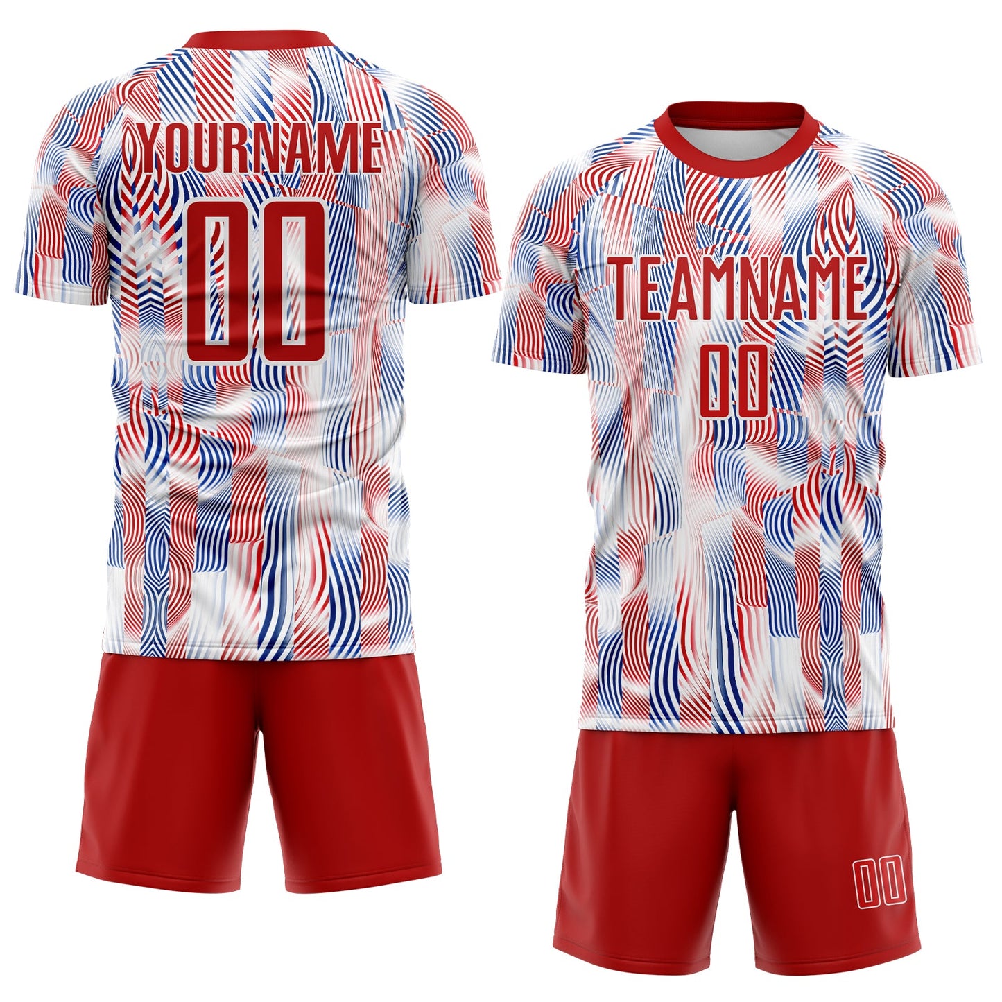 Custom White Red-Royal USA Style Patriotic Wave Sublimation Soccer Uniform Jersey