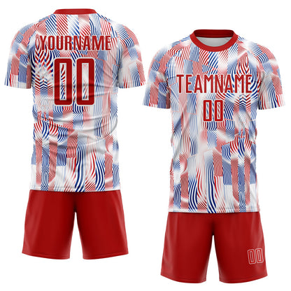 Custom White Red-Royal USA Style Patriotic Wave Sublimation Soccer Uniform Jersey