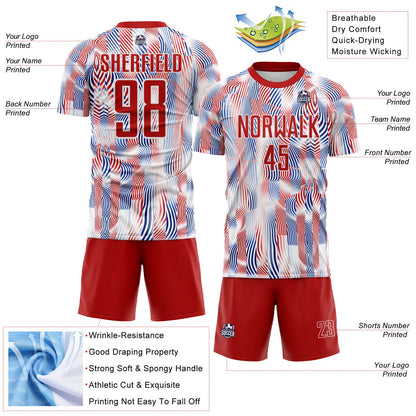 Custom White Red-Royal USA Style Patriotic Wave Sublimation Soccer Uniform Jersey