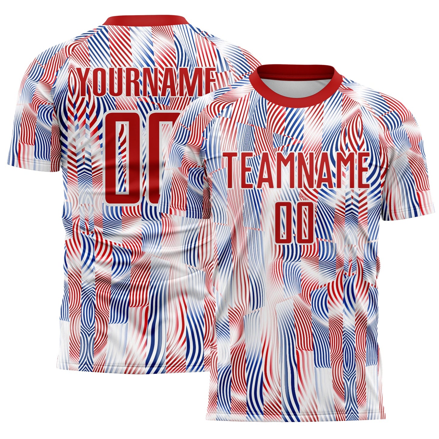 Custom White Red-Royal USA Style Patriotic Wave Sublimation Soccer Uniform Jersey