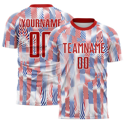 Custom White Red-Royal USA Style Patriotic Wave Sublimation Soccer Uniform Jersey