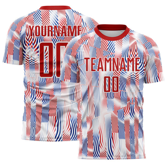 Custom White Red-Royal USA Style Patriotic Wave Sublimation Soccer Uniform Jersey