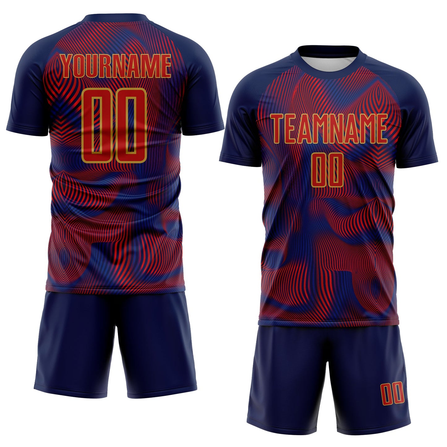 Custom US Navy Blue Red-Old Gold USA Style Patriotic Wave Sublimation Soccer Uniform Jersey