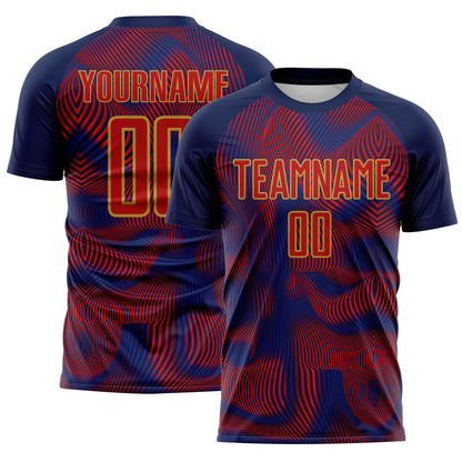 Custom US Navy Blue Red-Old Gold USA Style Patriotic Wave Sublimation Soccer Uniform Jersey