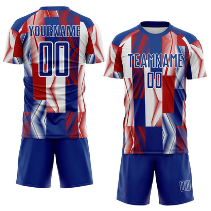 Custom Royal White-Red USA Style Patriotic Geometric Lines Sublimation Soccer Uniform Jersey
