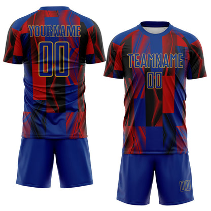 Custom Royal Black Red-Old Gold USA Style Patriotic Geometric Lines Sublimation Soccer Uniform Jersey