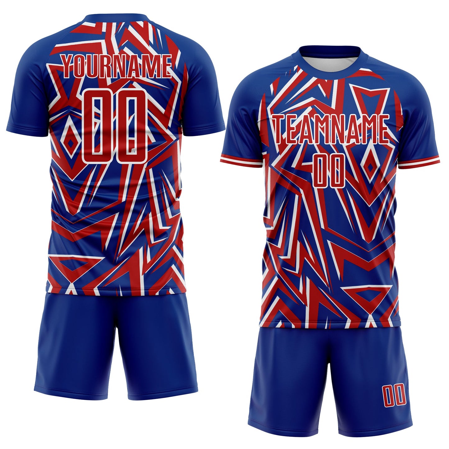 Custom Royal Red-White USA Style Patriotic Sharp Geometric Sublimation Soccer Uniform Jersey
