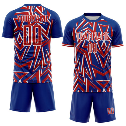 Custom Royal Red-White USA Style Patriotic Sharp Geometric Sublimation Soccer Uniform Jersey