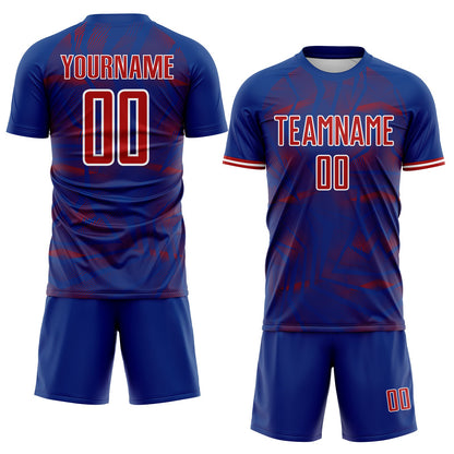 Custom Royal Red-White USA Style Patriotic Geometric Lines Sublimation Soccer Uniform Jersey