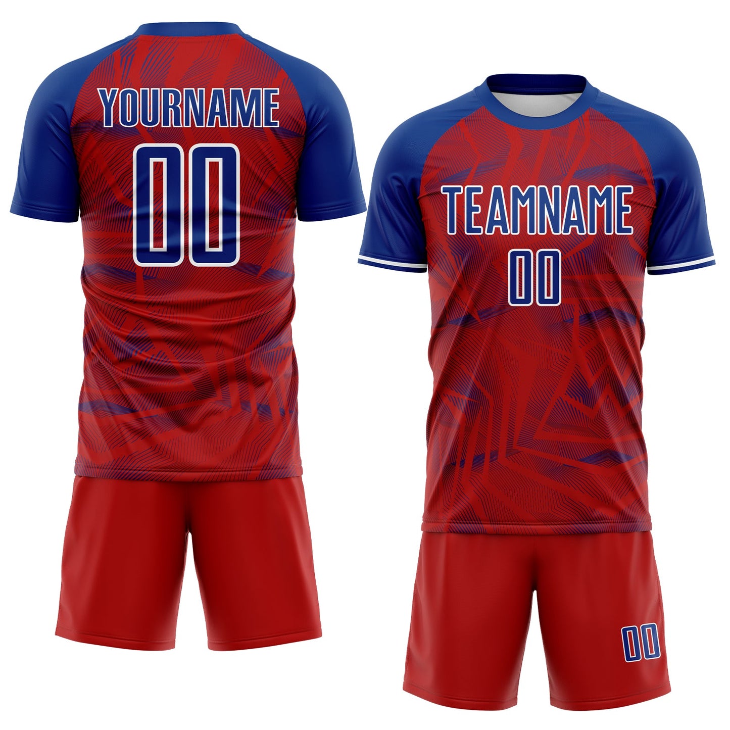 Custom Red Royal-White USA Style Patriotic Geometric Lines Sublimation Soccer Uniform Jersey