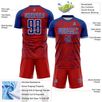 Custom Red Royal-White USA Style Patriotic Geometric Lines Sublimation Soccer Uniform Jersey