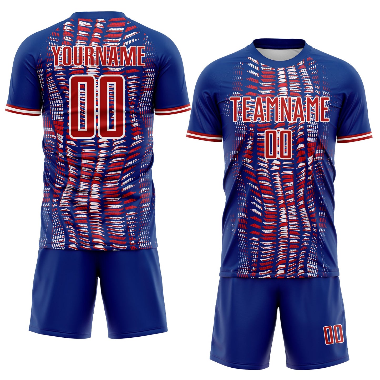 Custom Royal Red-White USA Style Patriotic Geometric Fragments Sublimation Soccer Uniform Jersey