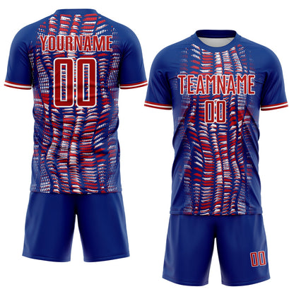 Custom Royal Red-White USA Style Patriotic Geometric Fragments Sublimation Soccer Uniform Jersey