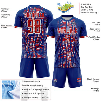 Custom Royal Red-White USA Style Patriotic Geometric Fragments Sublimation Soccer Uniform Jersey