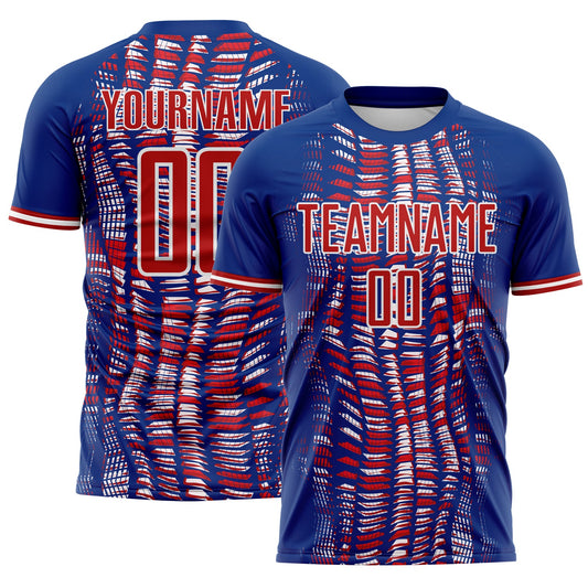 Custom Royal Red-White USA Style Patriotic Geometric Fragments Sublimation Soccer Uniform Jersey