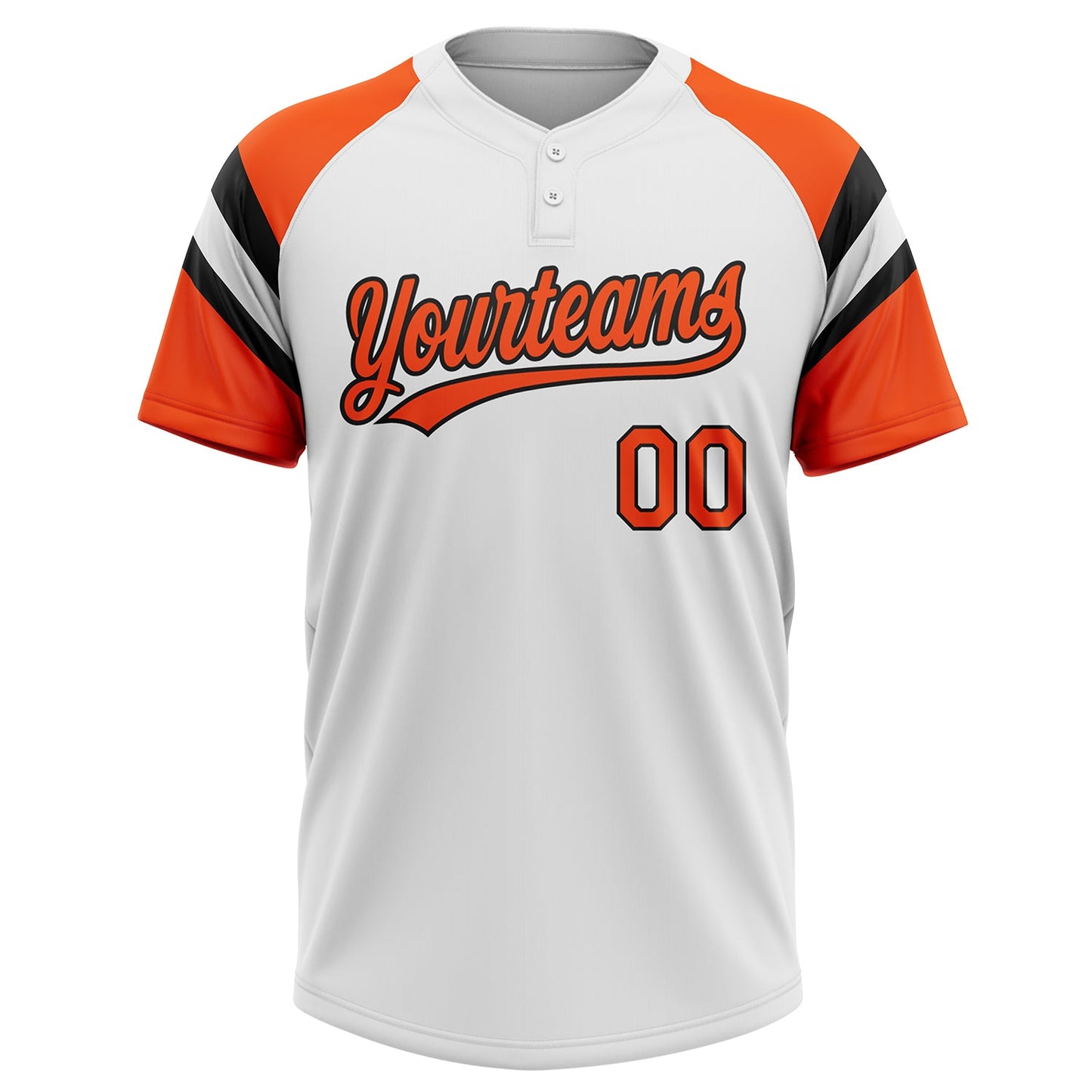 Custom White Orange-Black Raglan Sleeves Stripes Two-Button Unisex Softball Jersey