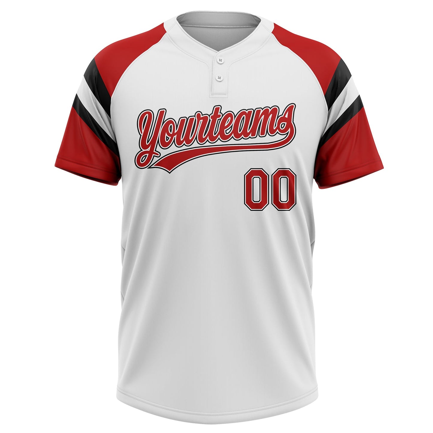 Custom White Red-Black Raglan Sleeves Stripes Two-Button Unisex Softball Jersey