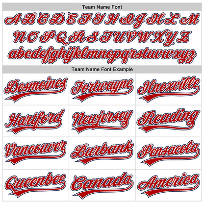 Custom White Red-Navy Raglan Sleeves Stripes Two-Button Unisex Softball Jersey