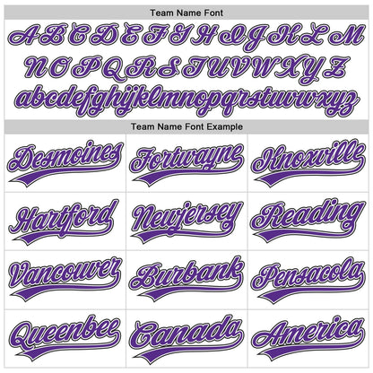 Custom White Purple-Black Raglan Sleeves Stripes Two-Button Unisex Softball Jersey