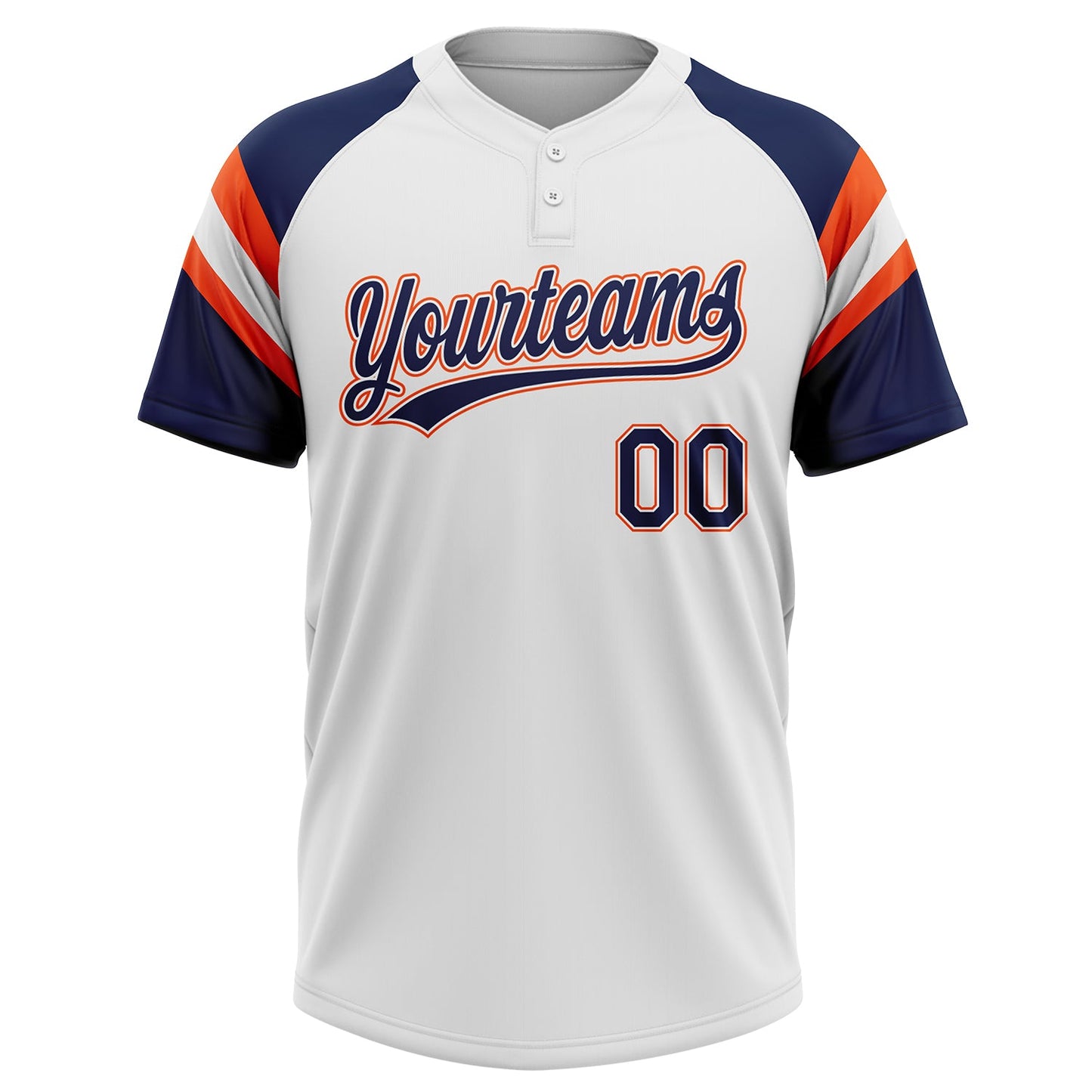 Custom White Navy-Orange Raglan Sleeves Stripes Two-Button Unisex Softball Jersey