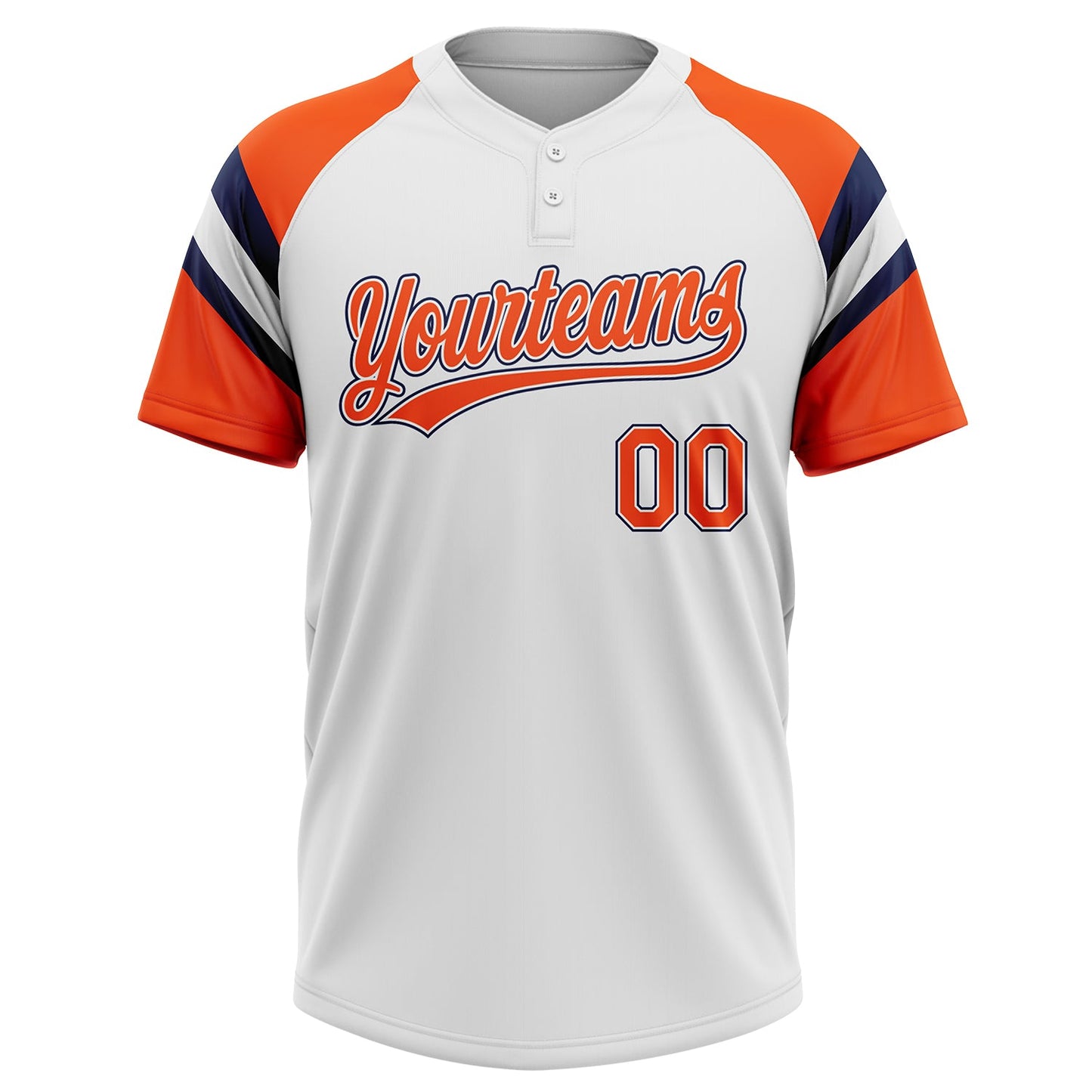 Custom White Orange-Navy Raglan Sleeves Stripes Two-Button Unisex Softball Jersey