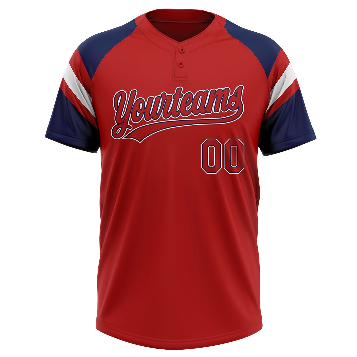 Custom Red Navy-White Raglan Sleeves Stripes Two-Button Unisex Softball Jersey