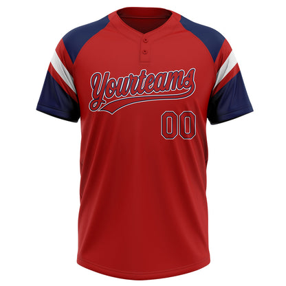 Custom Red Navy-White Raglan Sleeves Stripes Two-Button Unisex Softball Jersey