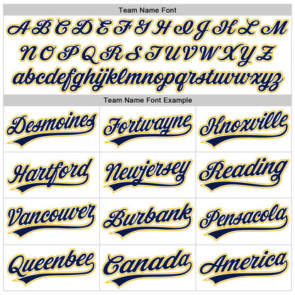 Custom White Navy-Gold Raglan Sleeves Stripes Two-Button Unisex Softball Jersey