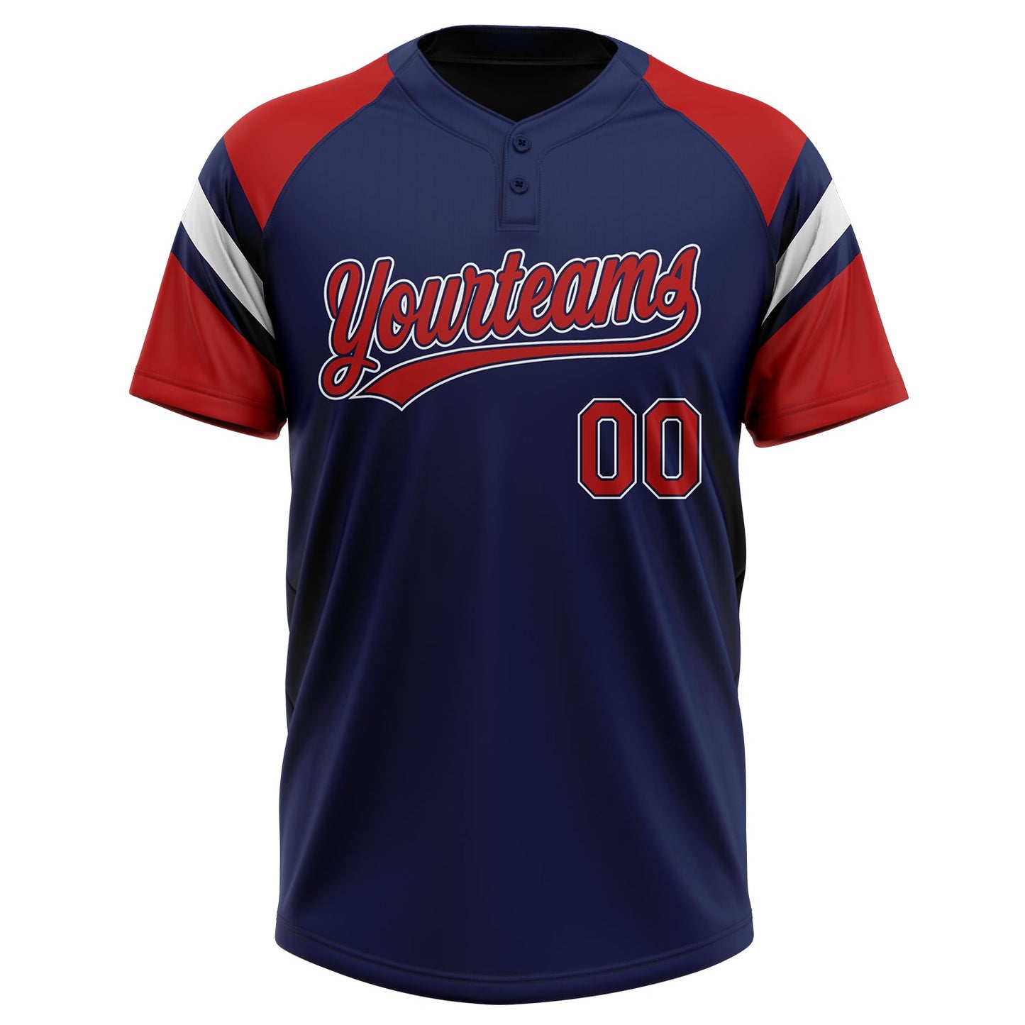 Custom Navy Red-White Raglan Sleeves Stripes Two-Button Unisex Softball Jersey