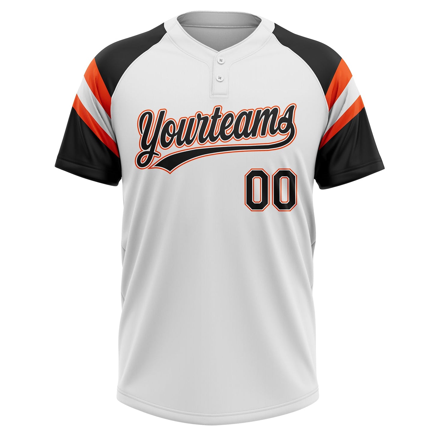 Custom White Black-Orange Raglan Sleeves Stripes Two-Button Unisex Softball Jersey