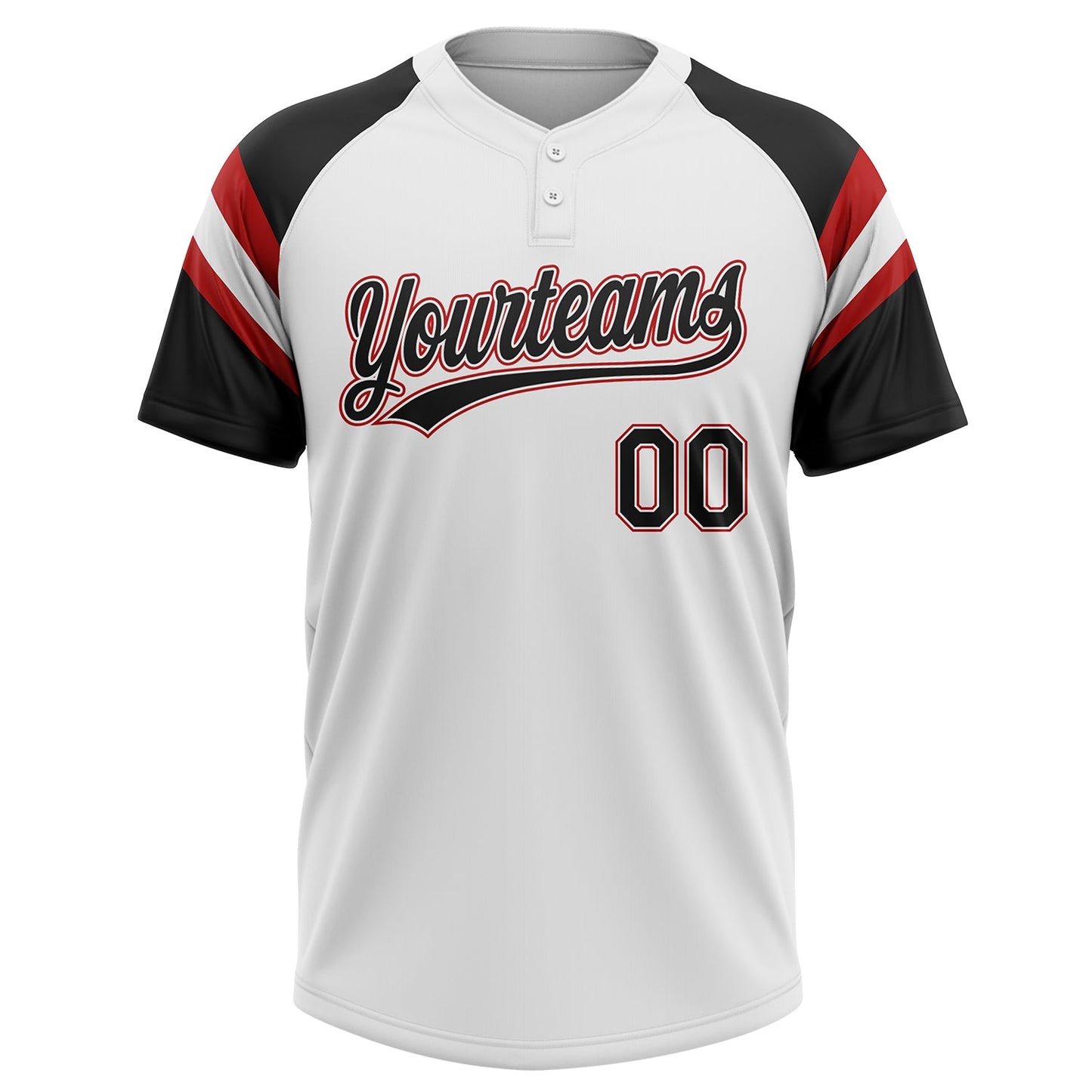Custom White Black-Red Raglan Sleeves Stripes Two-Button Unisex Softball Jersey