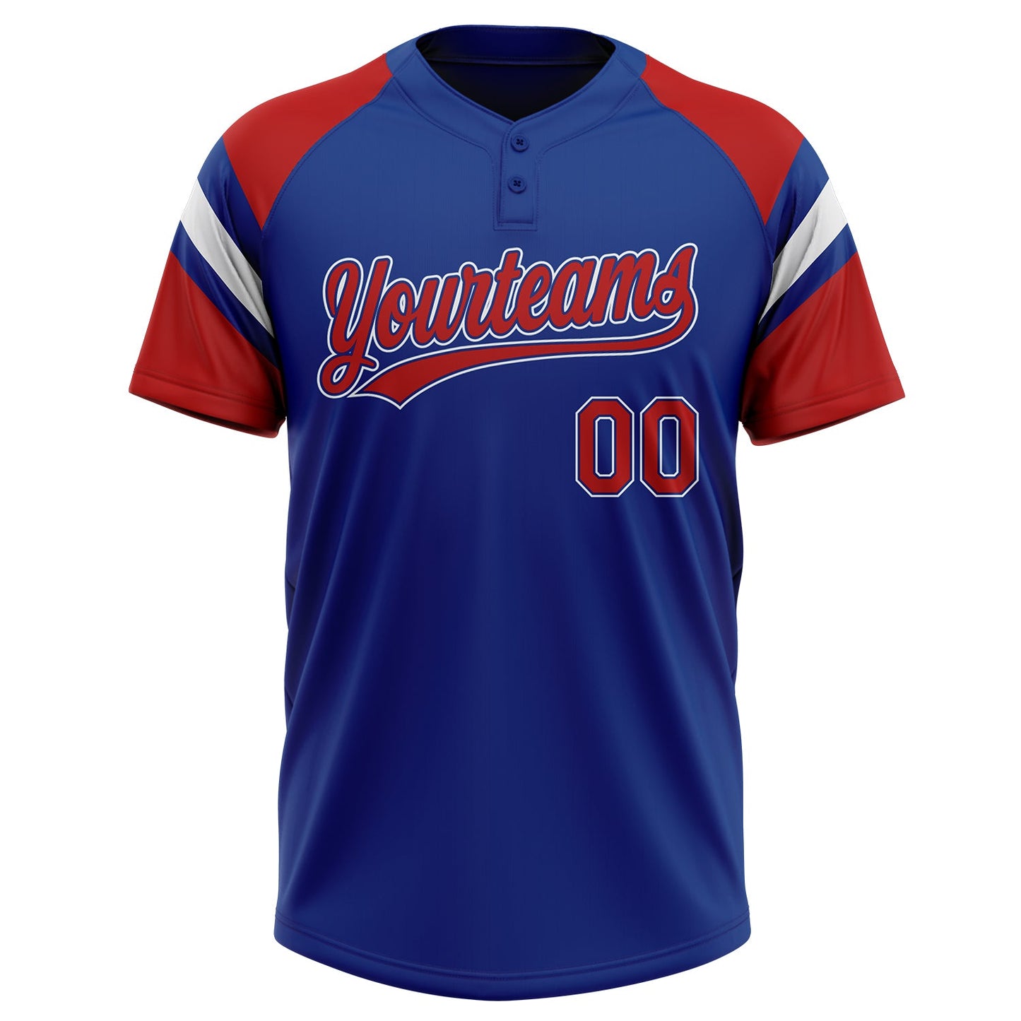 Custom Royal Red-White Raglan Sleeves Stripes Two-Button Unisex Softball Jersey
