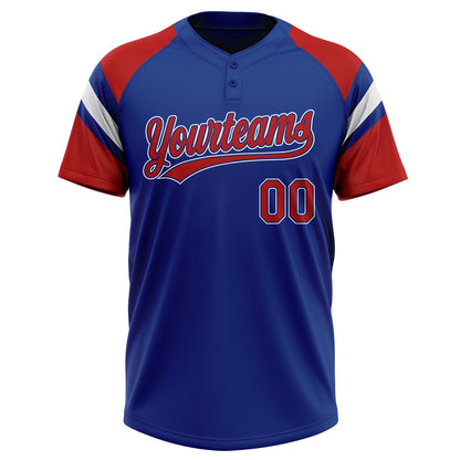 Custom Royal Red-White Raglan Sleeves Stripes Two-Button Unisex Softball Jersey