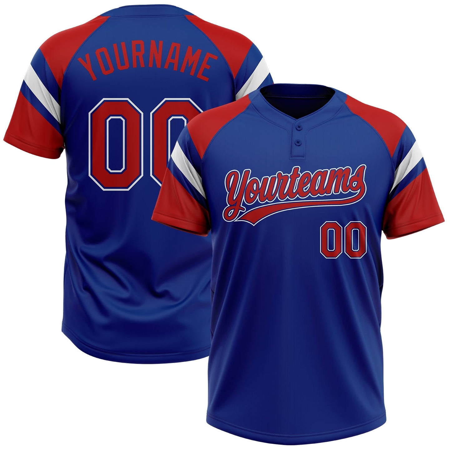 Custom Royal Red-White Raglan Sleeves Stripes Two-Button Unisex Softball Jersey
