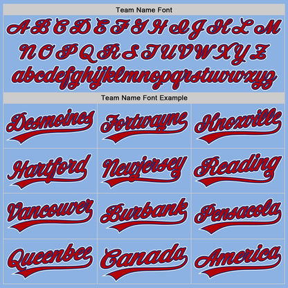 Custom Light Blue Red Royal-White Raglan Sleeves Stripes Two-Button Unisex Softball Jersey